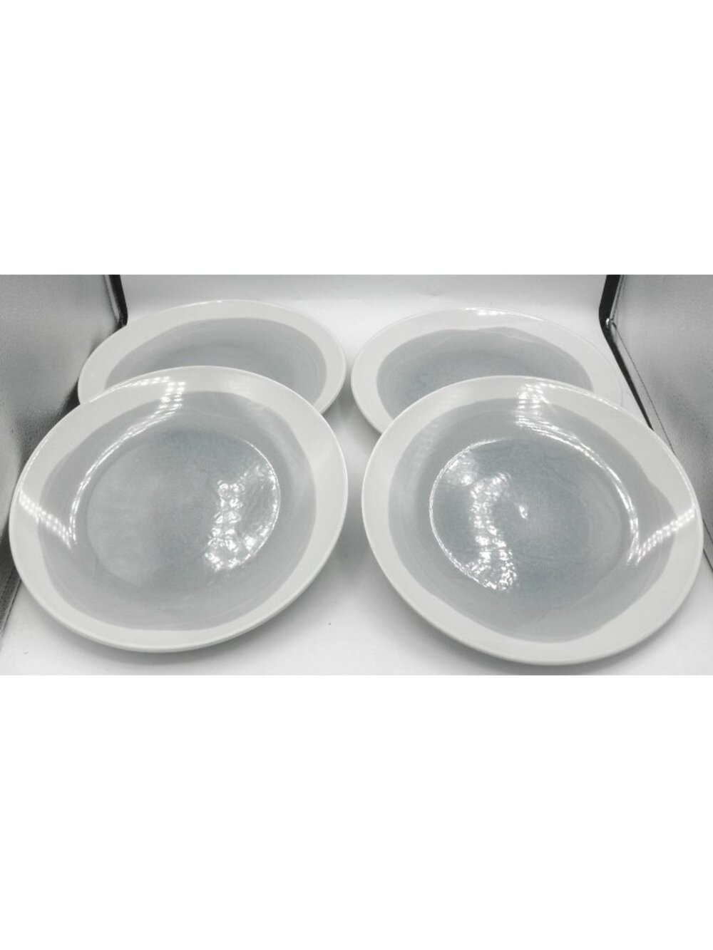 Oasis Blue Gray American Atelier 10-1/2 In. Dinner Plates Set of 4 GLAZE FLAWS